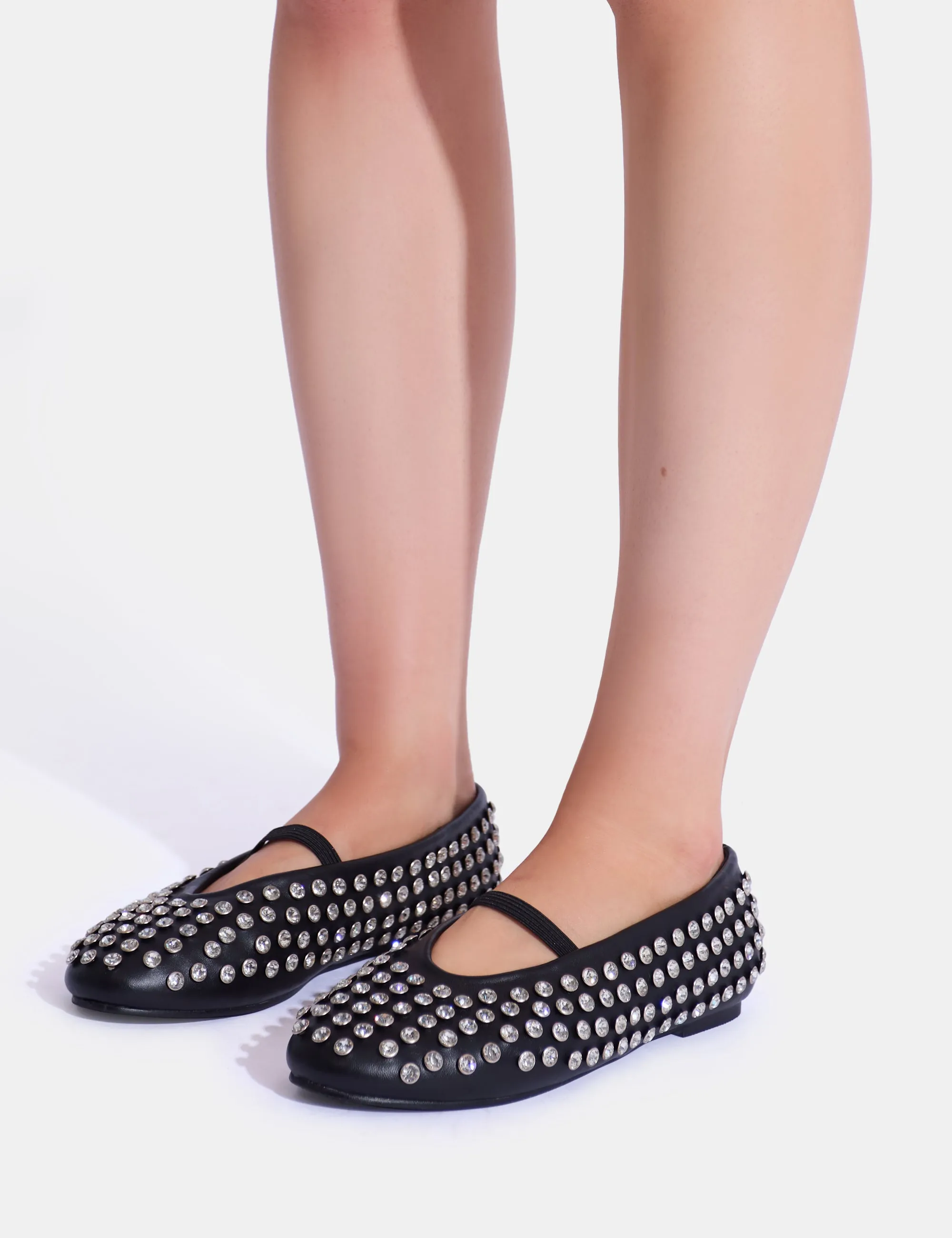 Mina Black Embellished Ballet Flat Pumps