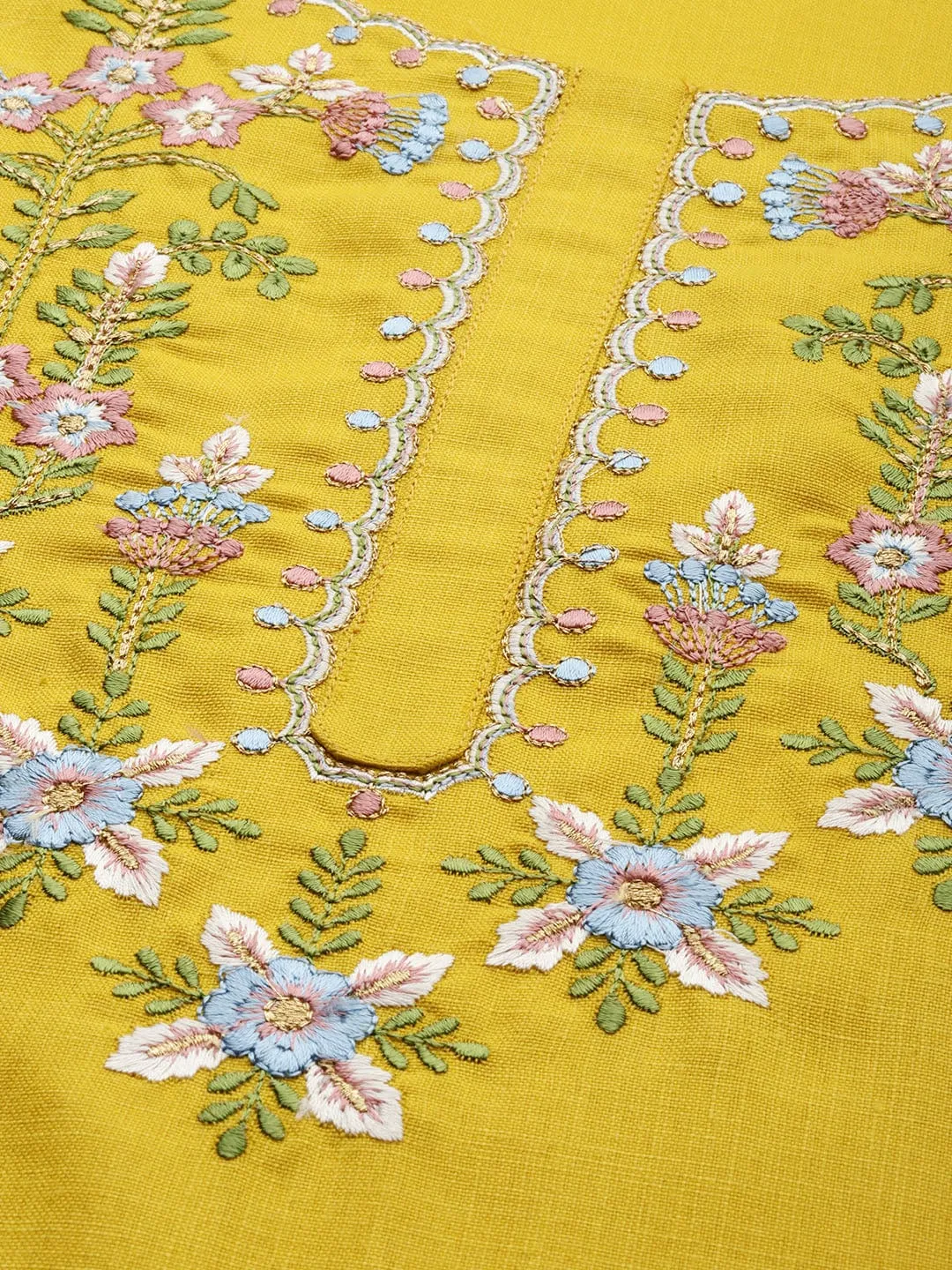 Mustard Yellow Floral Yoke Embroidered Straight Kurta