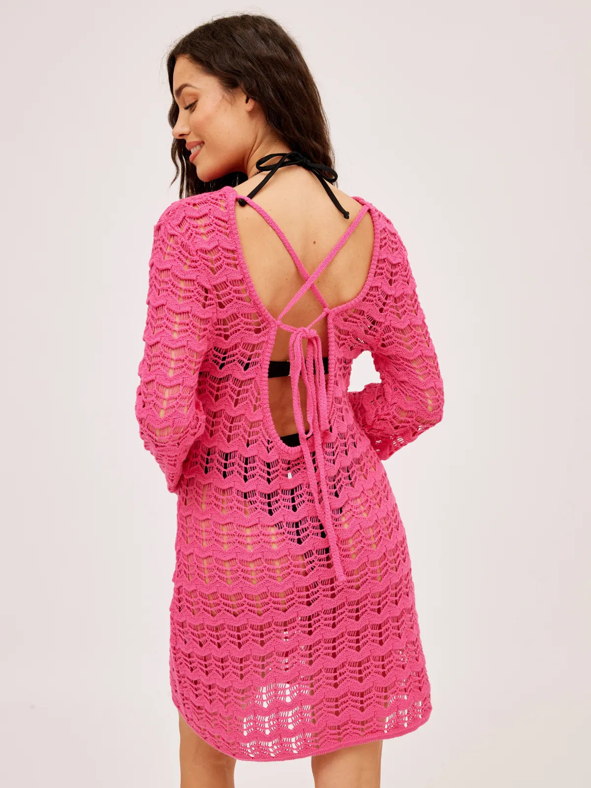 Ocean Long Sleeve Lace Back Mini dress / Pink