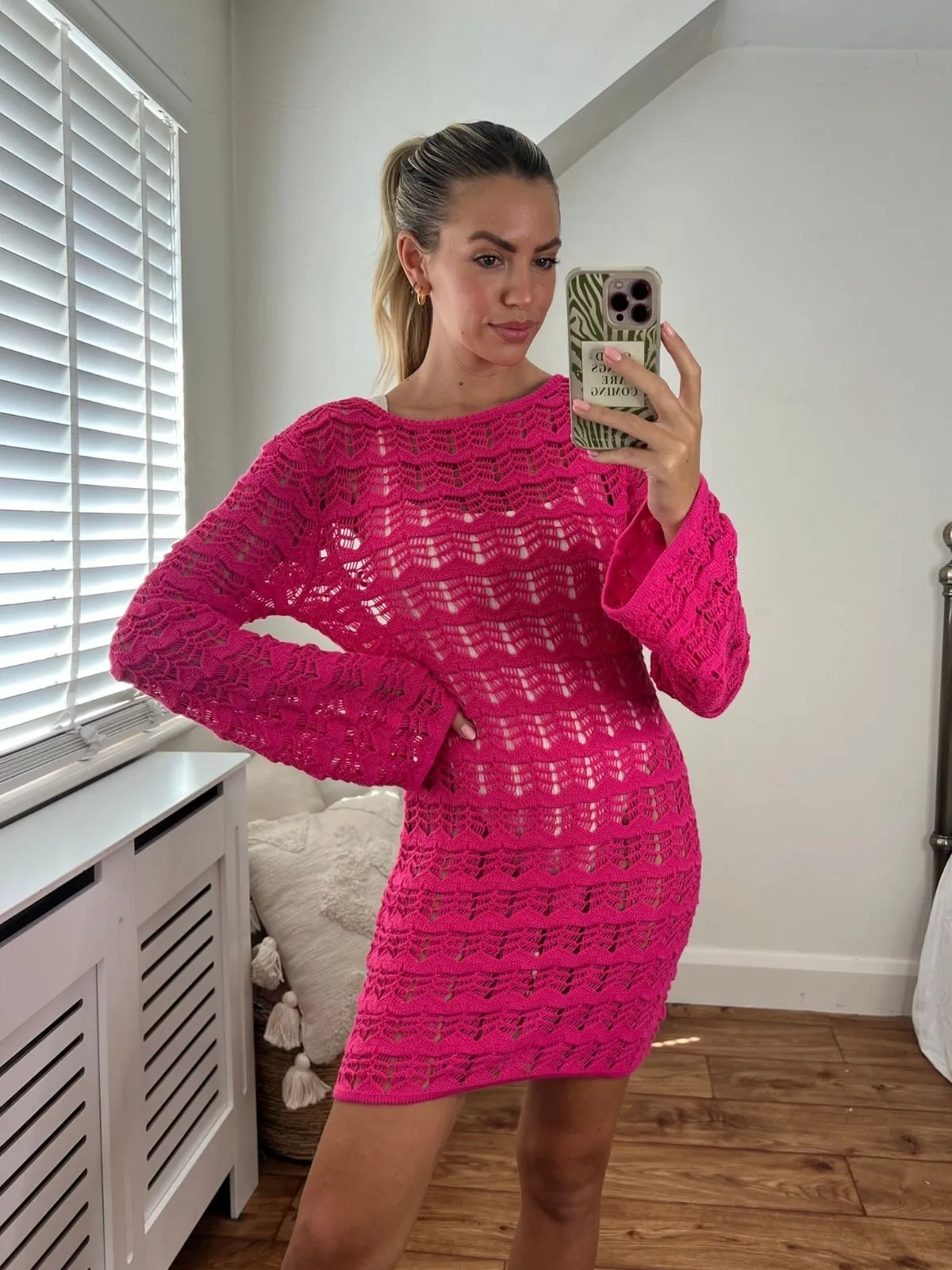 Ocean Long Sleeve Lace Back Mini dress / Pink