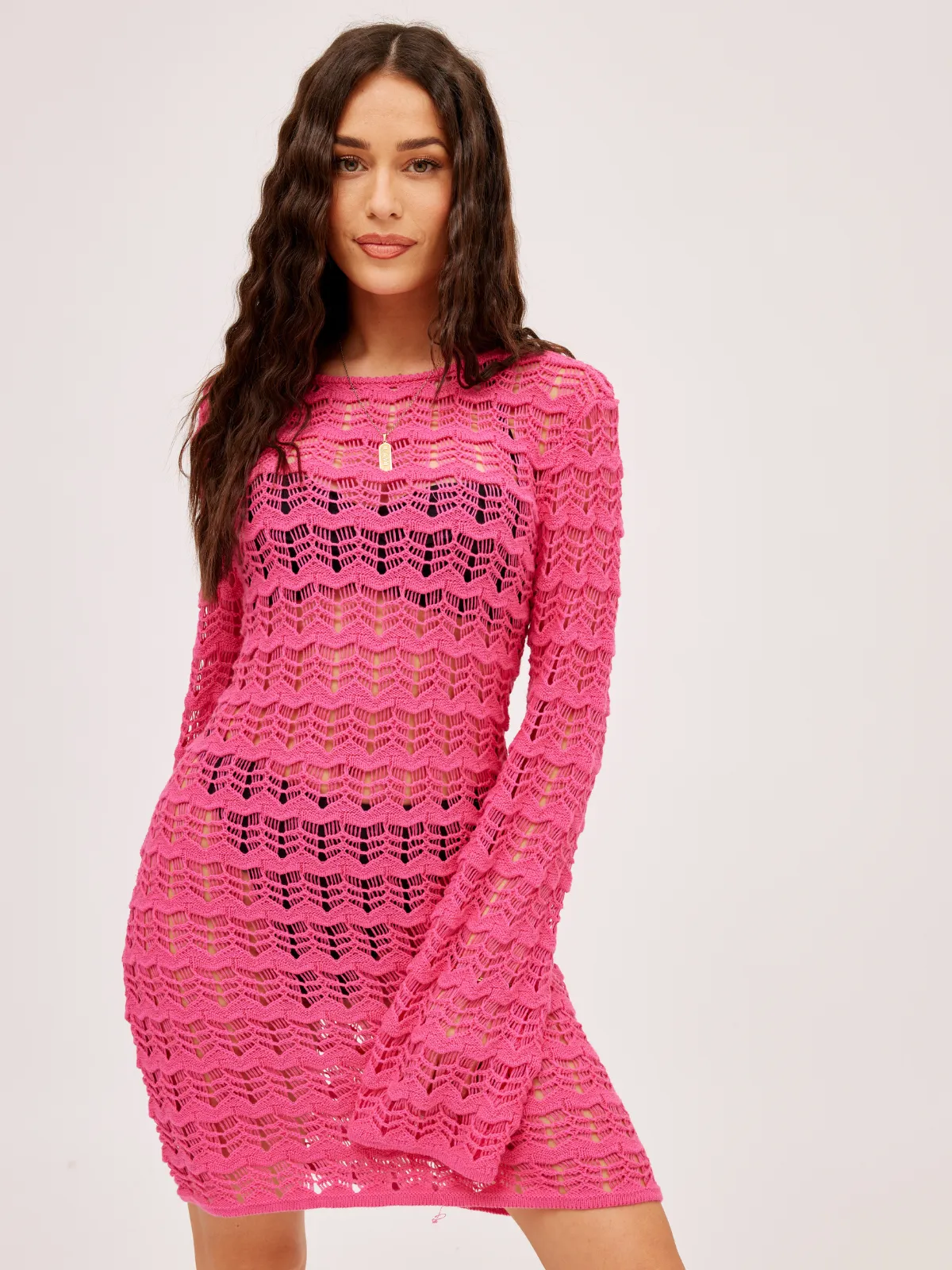 Ocean Long Sleeve Lace Back Mini dress / Pink