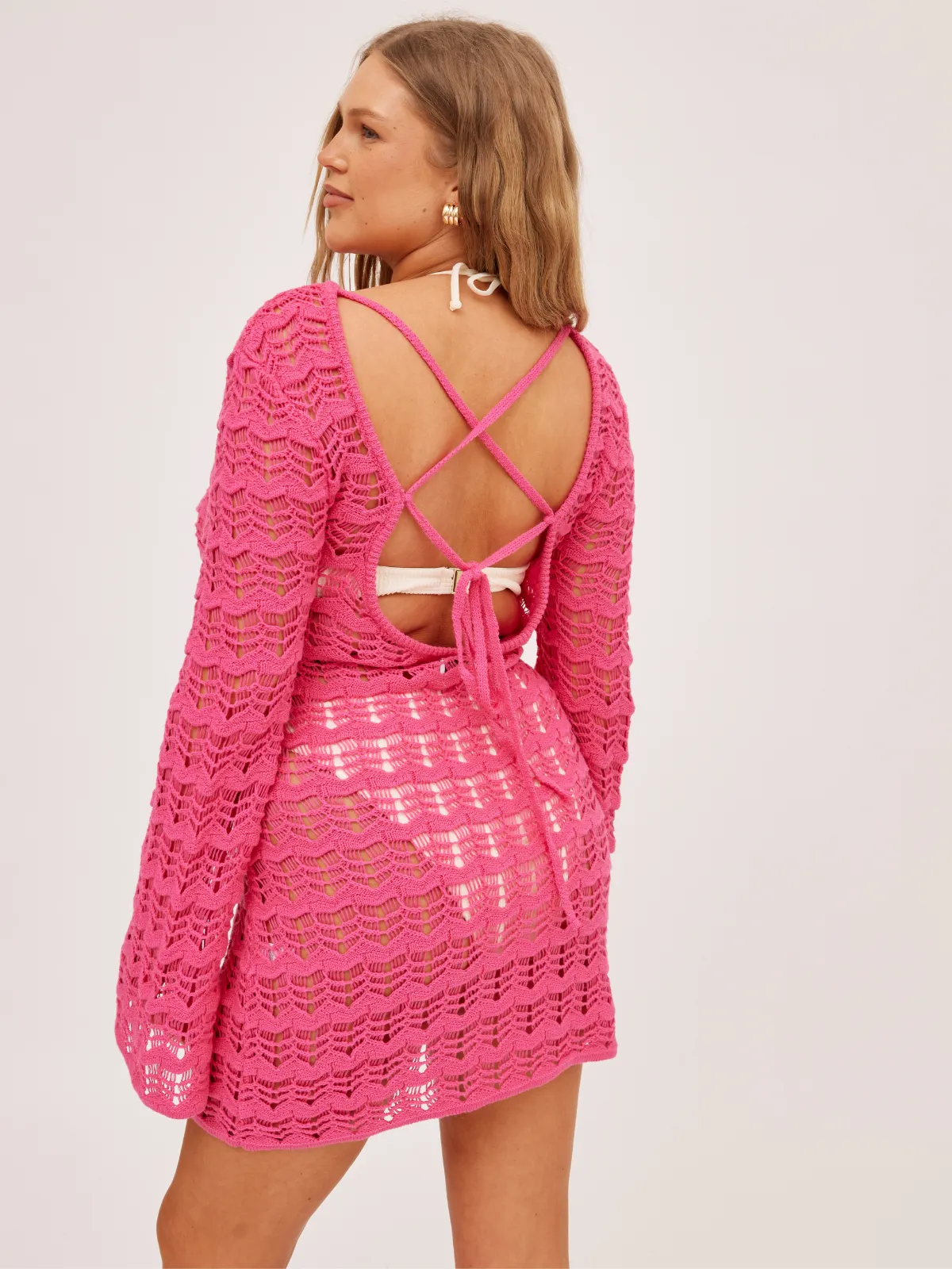 Ocean Long Sleeve Lace Back Mini dress / Pink