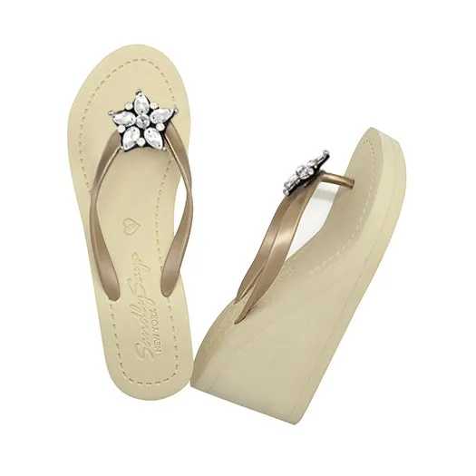 One Star- Crystal Rhinestone Embellished High Wedge Flip Flops Sandal