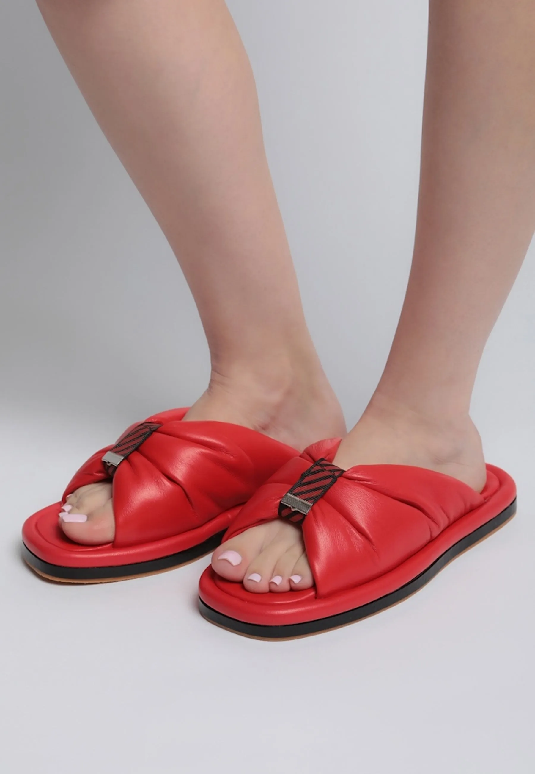 Open Toe Flat Sole Sandals - Red