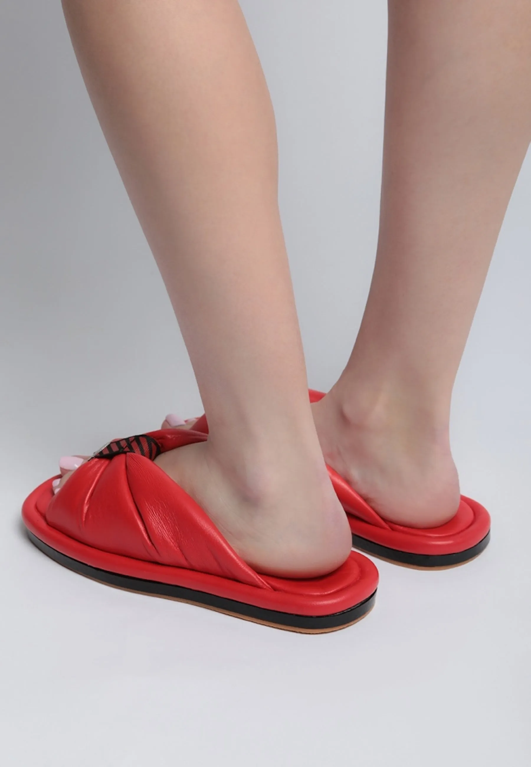 Open Toe Flat Sole Sandals - Red