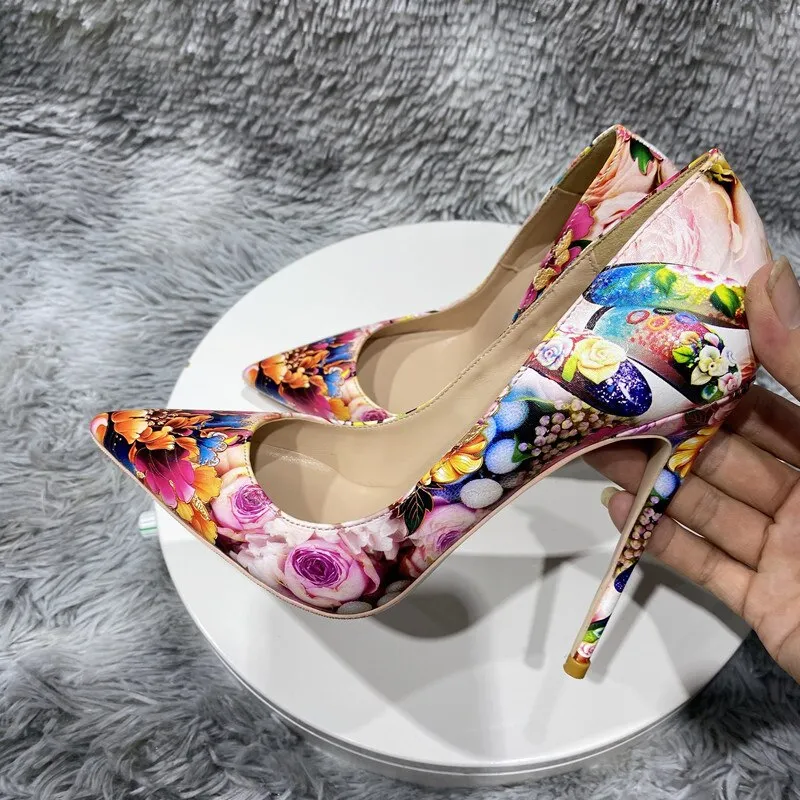 Painted Floral Print Stiletto Pumps