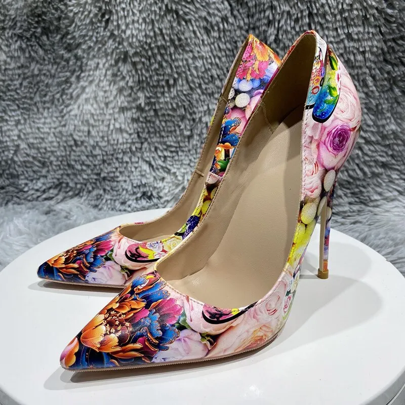 Painted Floral Print Stiletto Pumps