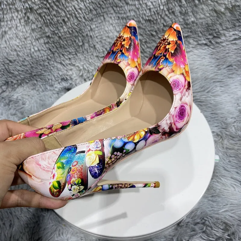 Painted Floral Print Stiletto Pumps