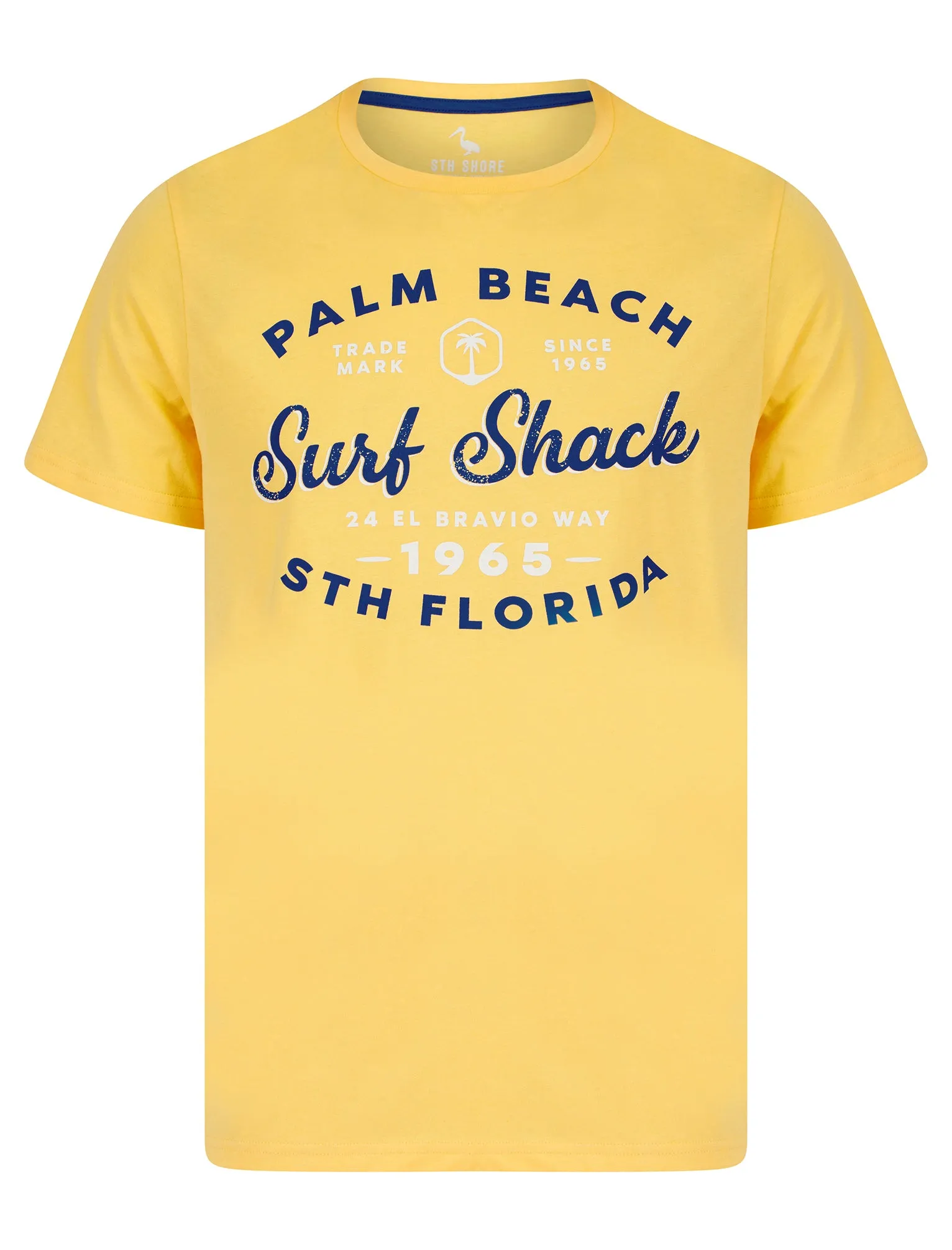 Palm Beach 2 Motif Cotton Jersey T-Shirt in Golden Cream - South Shore