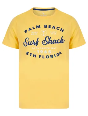 Palm Beach 2 Motif Cotton Jersey T-Shirt in Golden Cream - South Shore