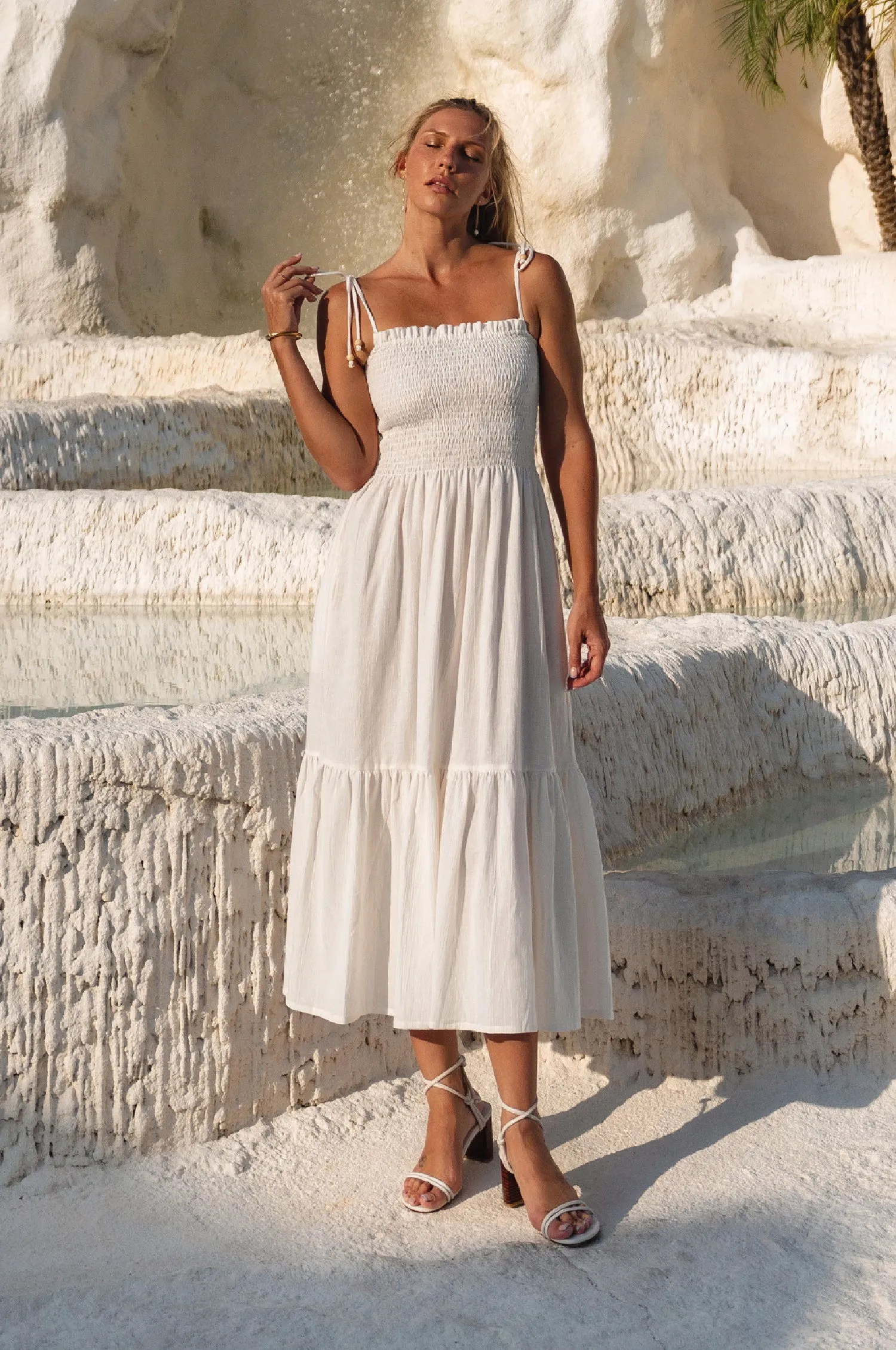 Paradiso Strappy Linen Midi Dress