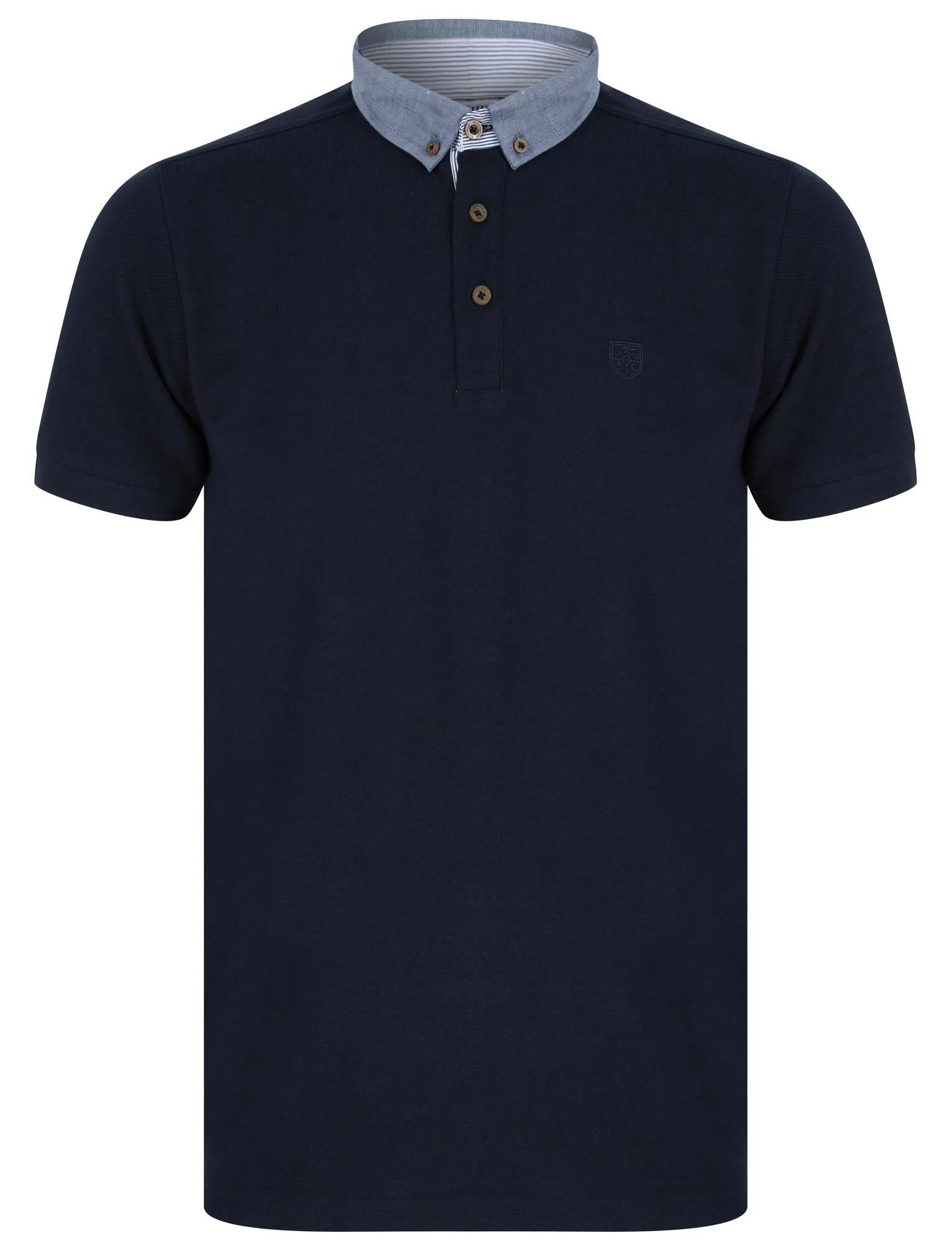 Passmore Cotton Pique Polo Shirt with Chambray Collar in Sky Captain Navy - Kensington Eastside