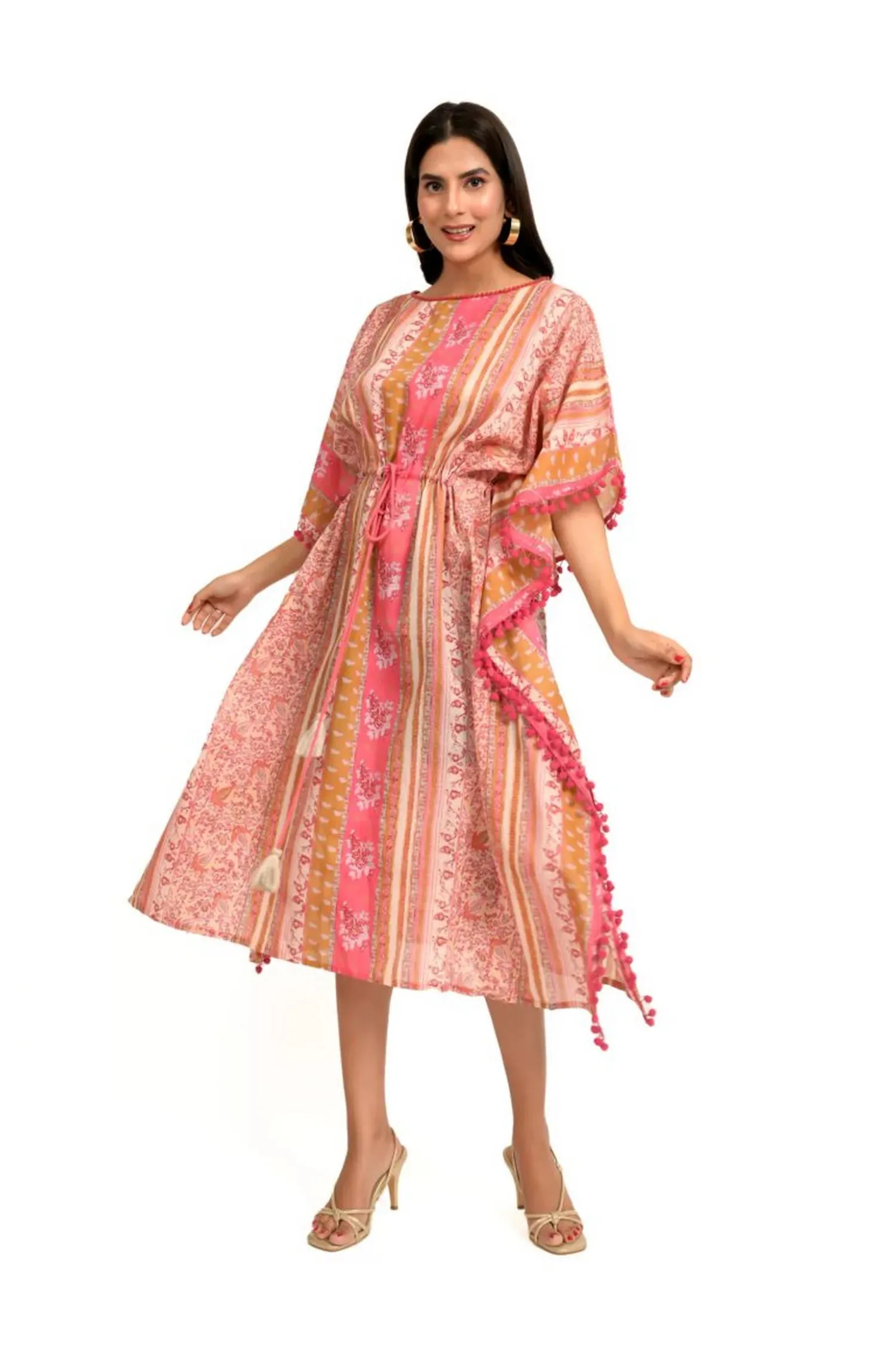 Pastel Pink And Gold Printed Kaftan