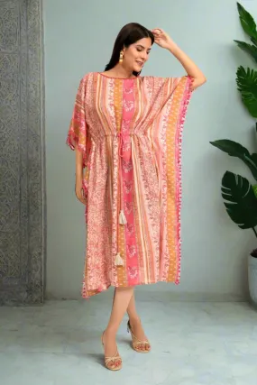 Pastel Pink And Gold Printed Kaftan