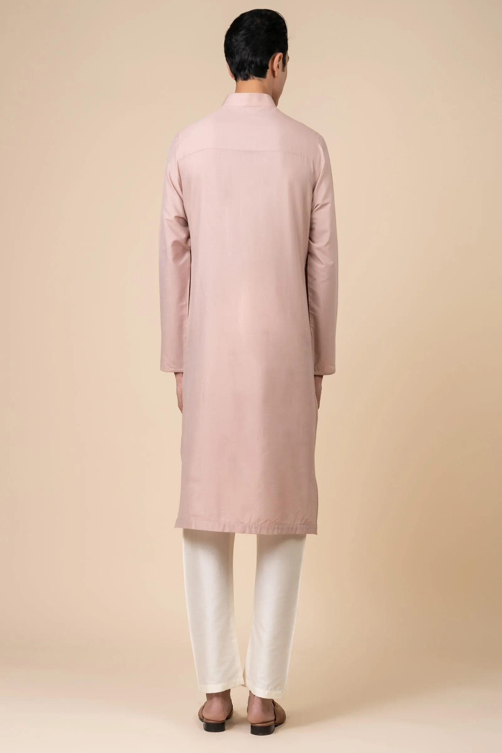 Pink Single Kurta With Zero Point Collar