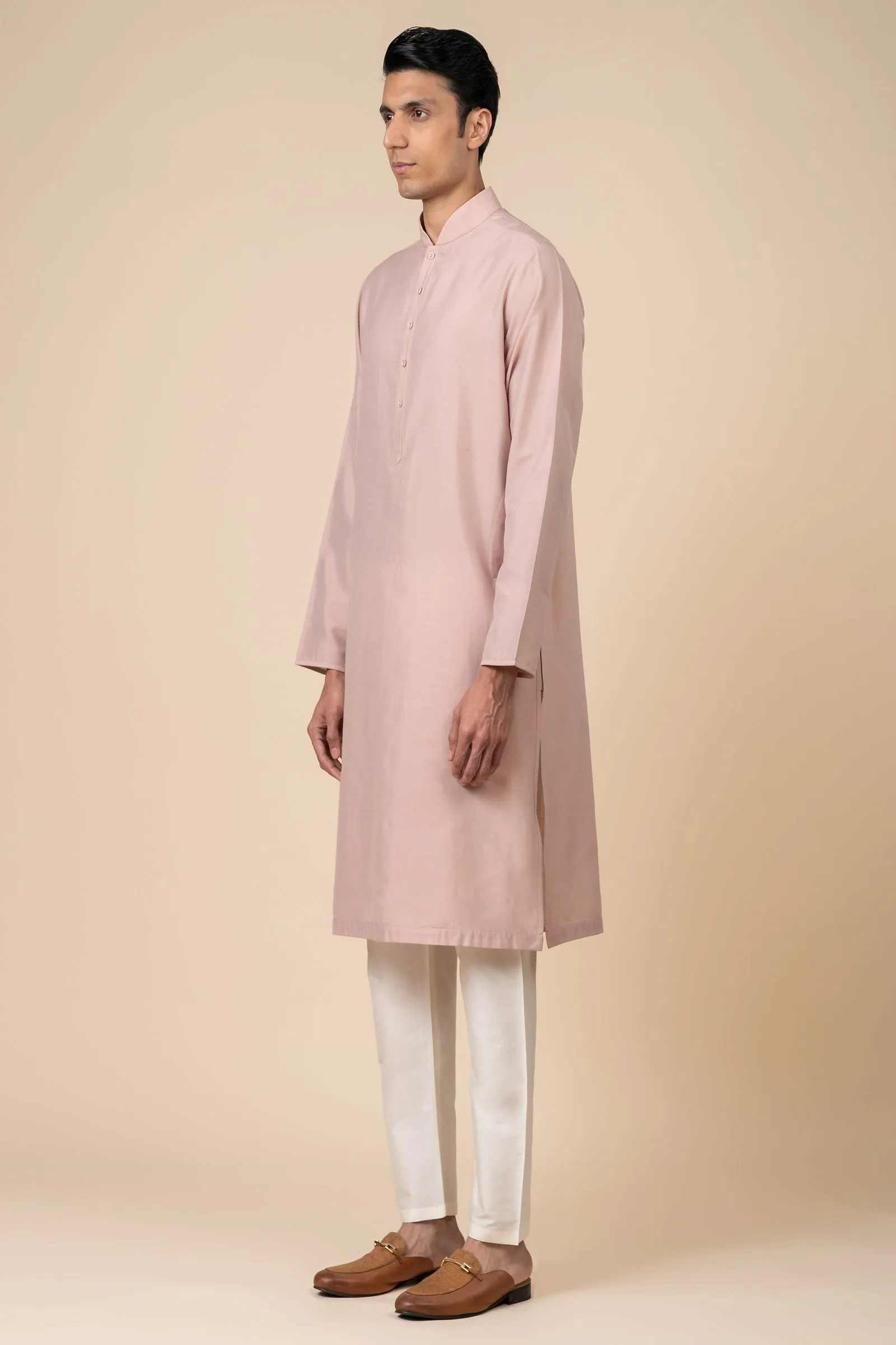 Pink Single Kurta With Zero Point Collar