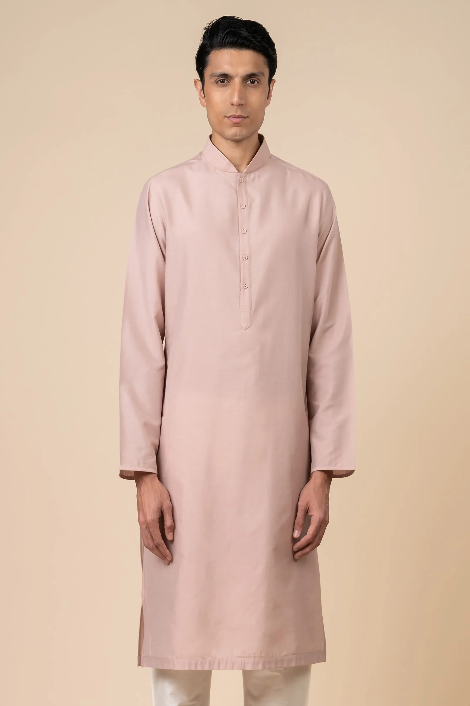 Pink Single Kurta With Zero Point Collar