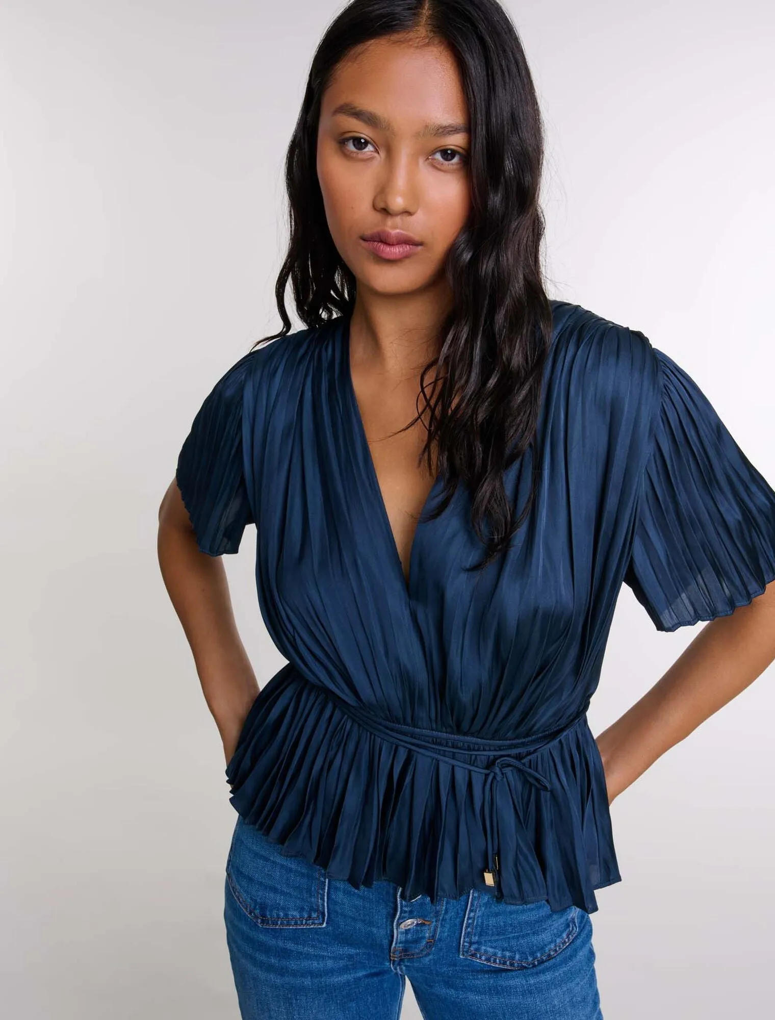 Pleated short-sleeved top