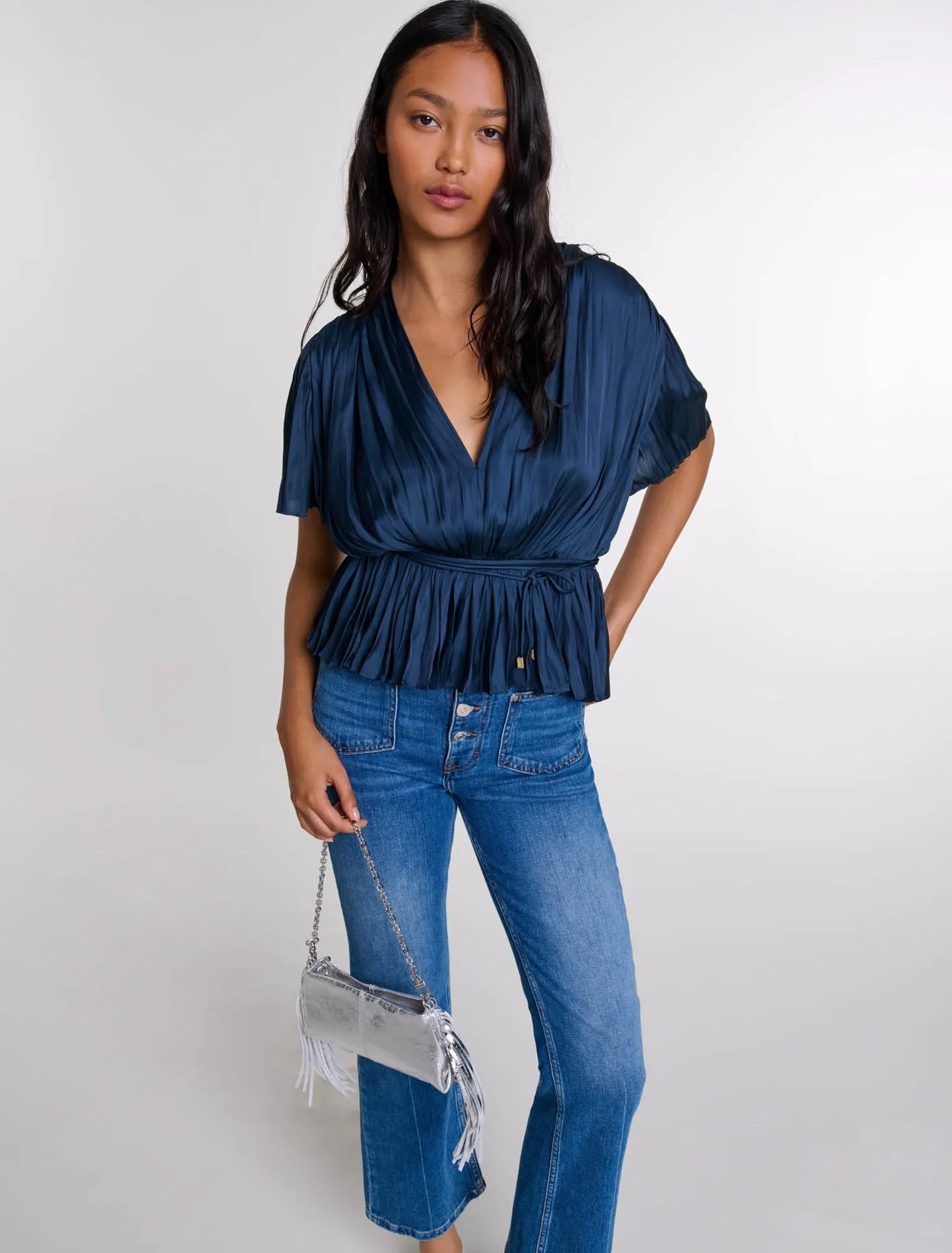 Pleated short-sleeved top