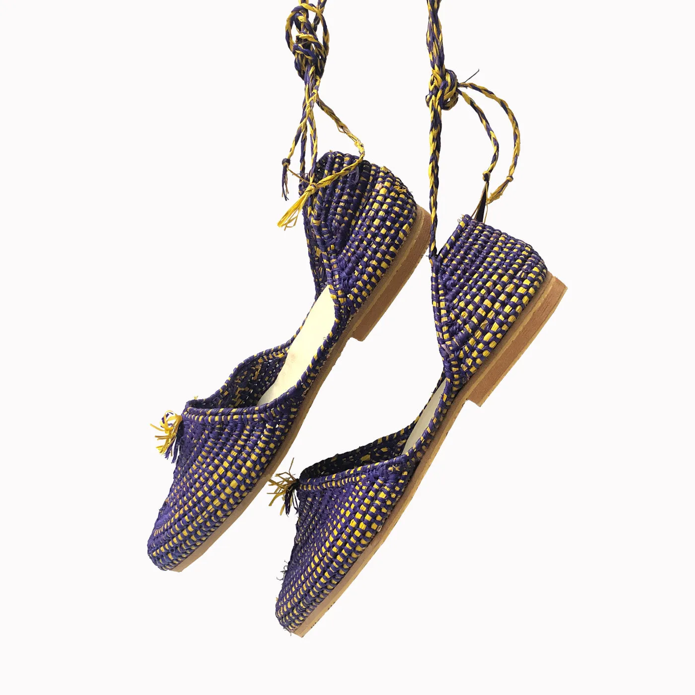 POINTY RAFFIA ANKLE FLATS