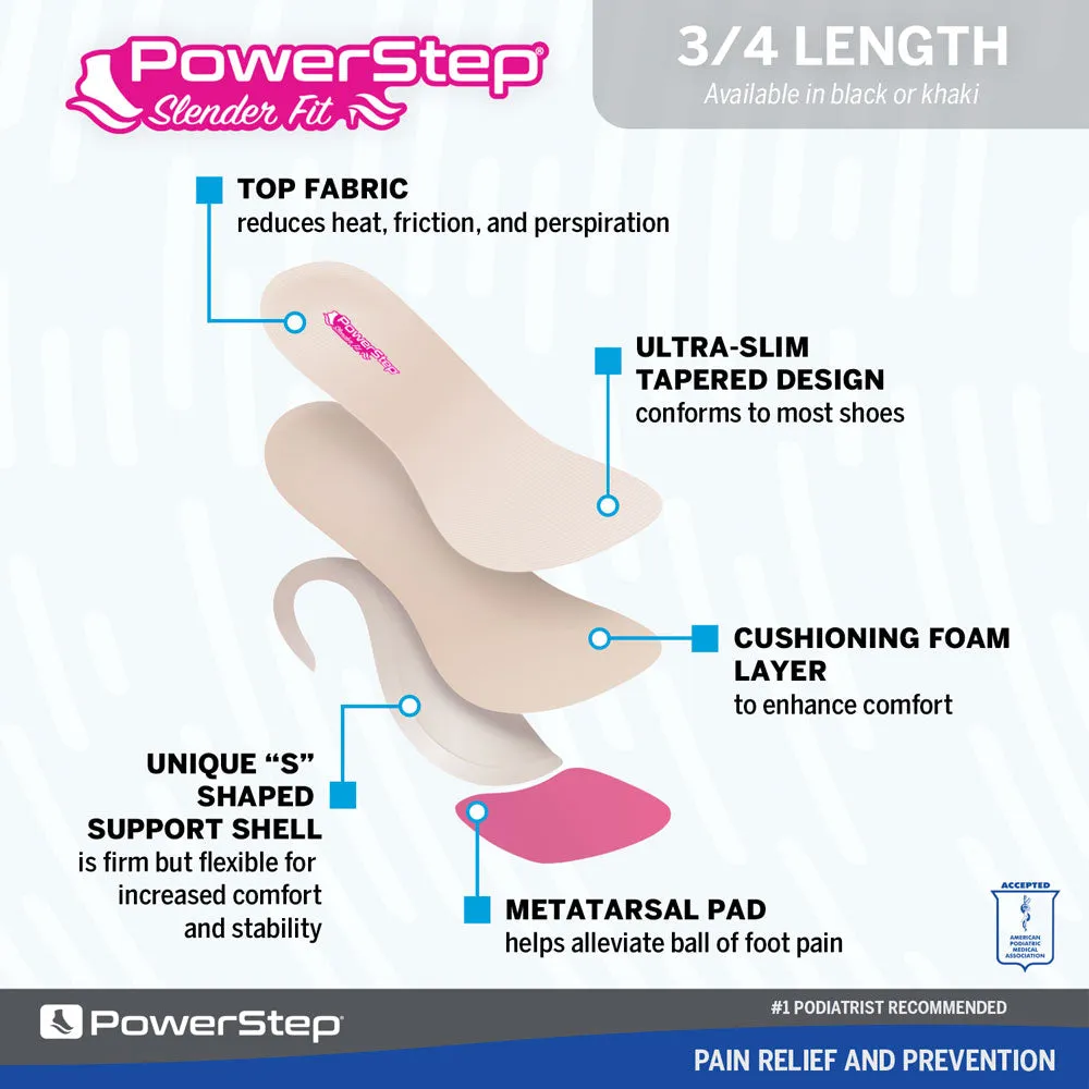 PowerStep SlenderFit 3/4 Insoles | Arch Support Shoe Insert for High Heels