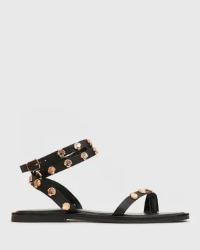 PRE-ORDER COAST Leather Shell Embellished Flat Sandals