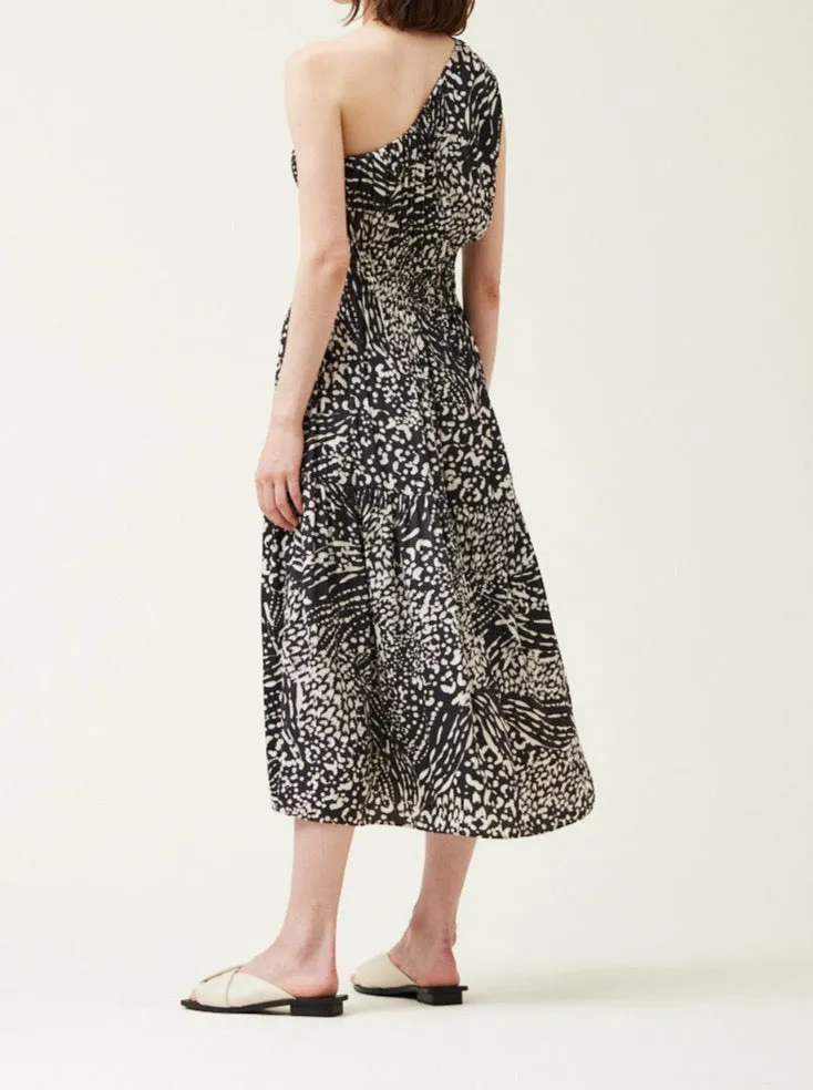 Printed One Shoulder Midi Dress