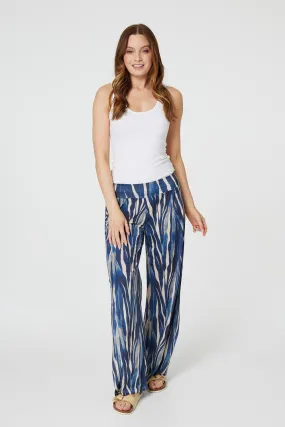 Printed Wide Leg Pull On Pants