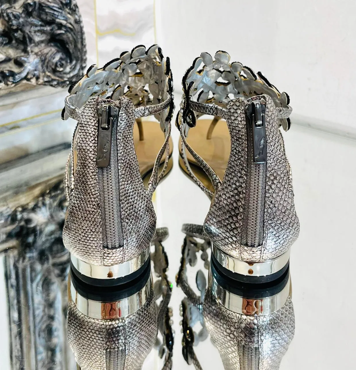 Rene Caovilla Snakeskin & Crystal Sandals. Size 37