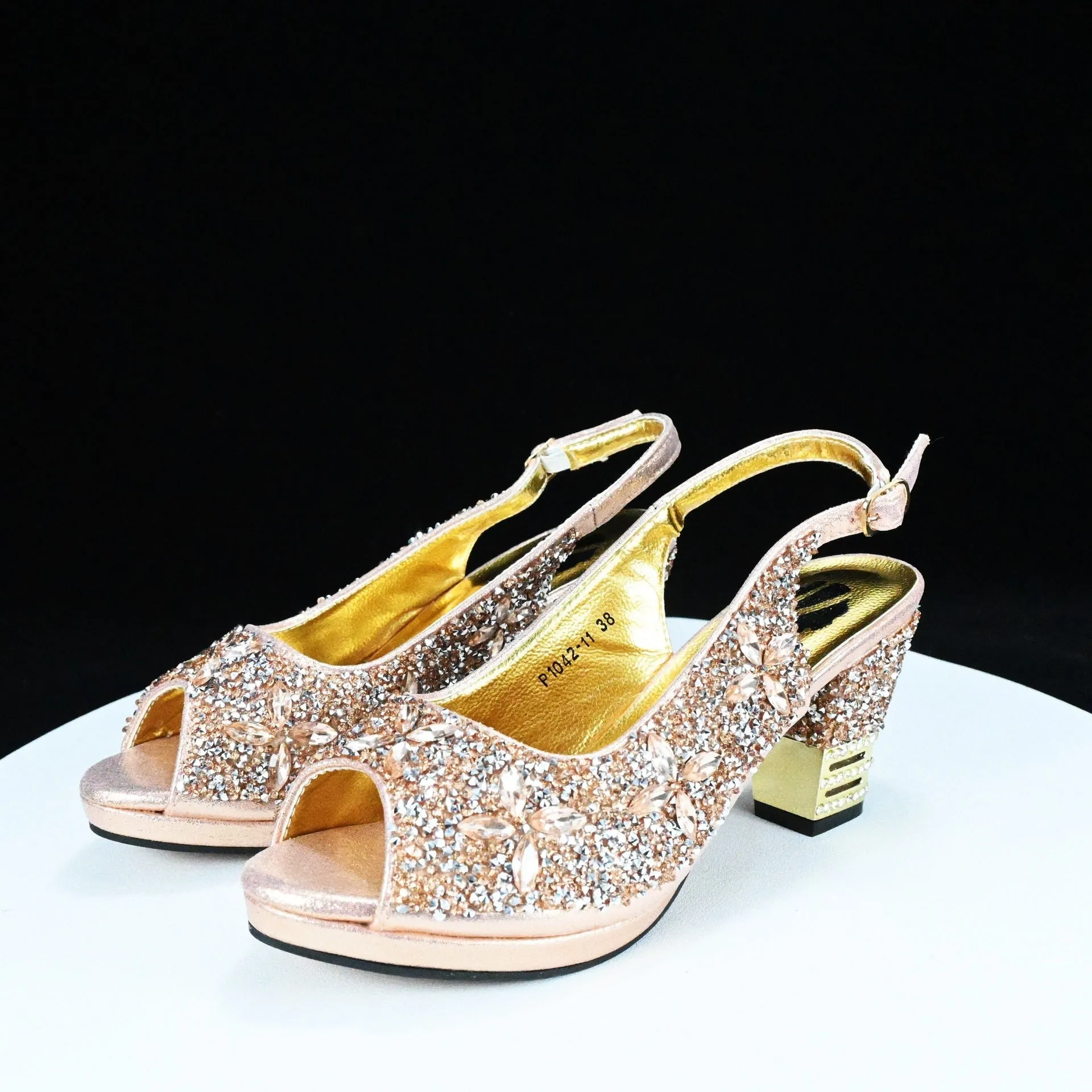 Rhinestone Chunky High Heel Casual Sandals With Clutch Bag ,With RHhinestone Bag ,Diamond Evening Wedding Bag