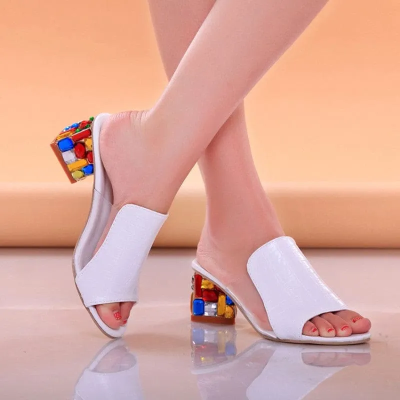 Rhinestone Heels Open Toe Colorful Summer Crystal Sandals