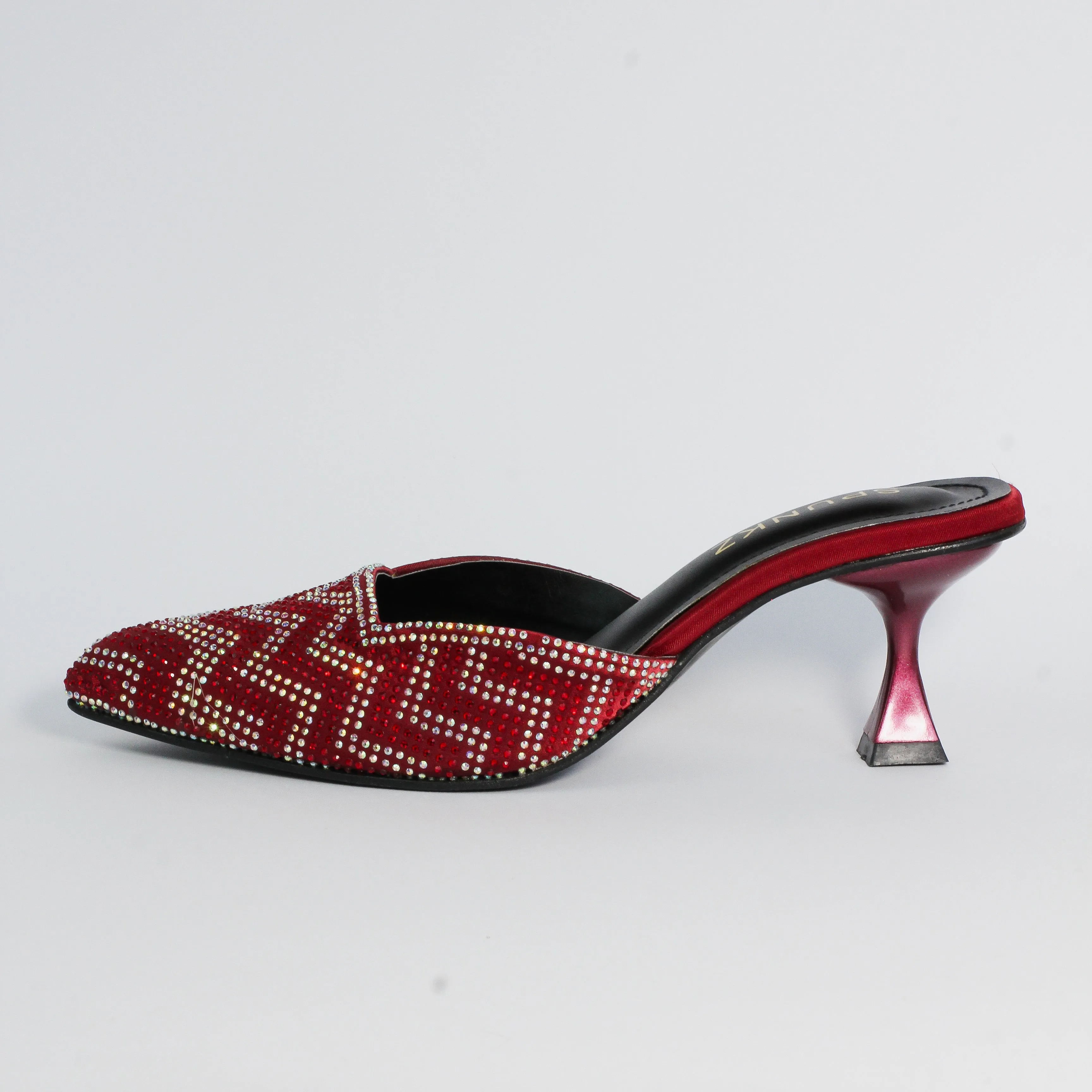 Ruby Diamond Stones Studded Embroidery Kitten Heel