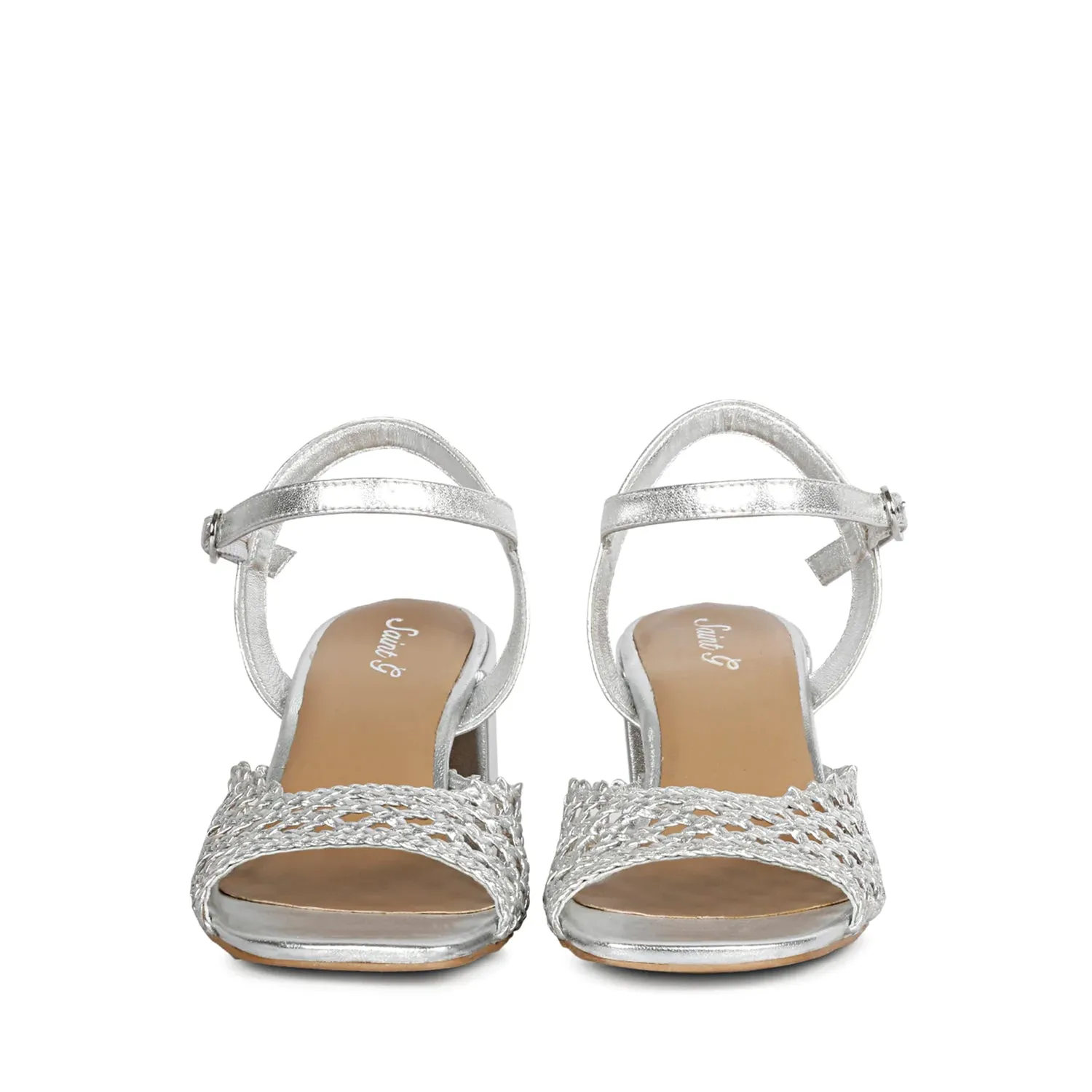 Saint Hana Silver Hand Woven Leather Block Heels