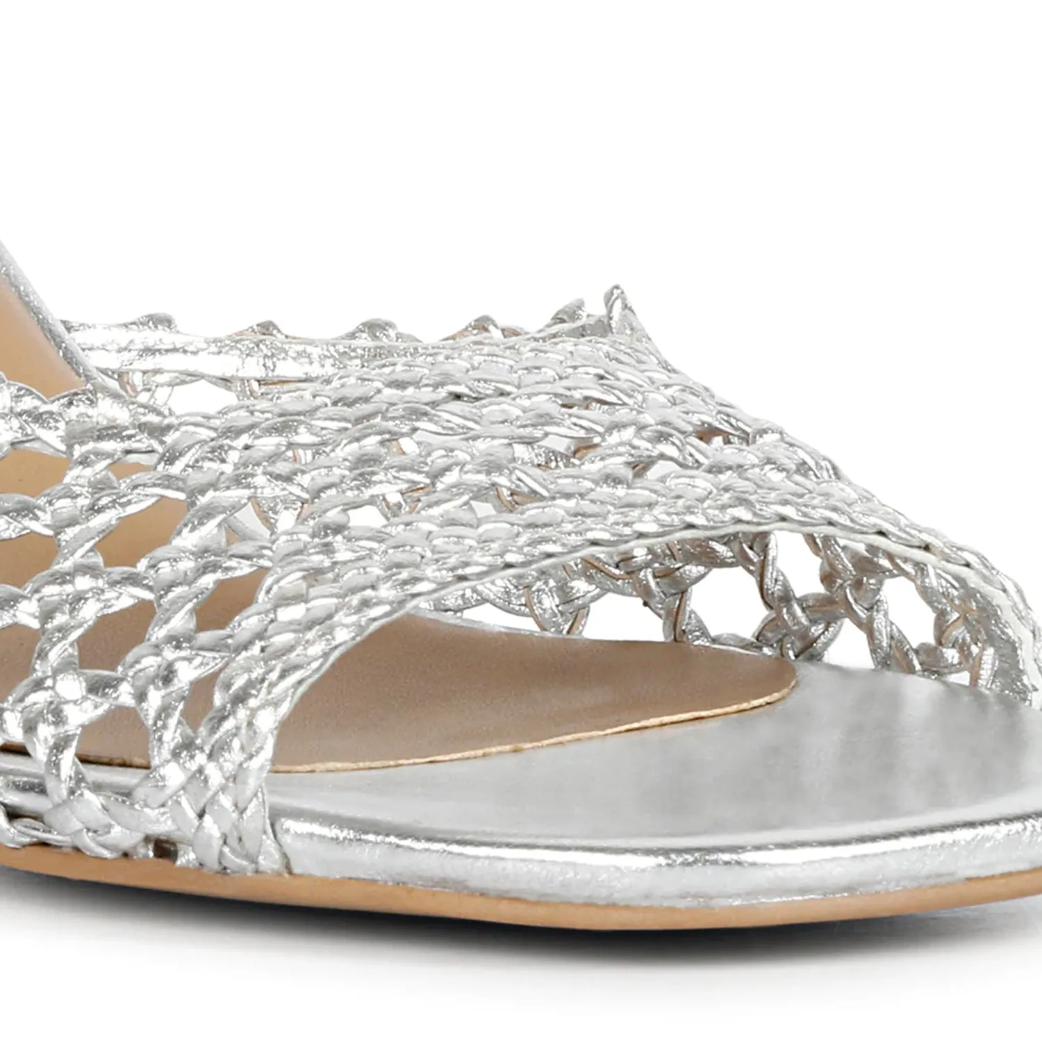 Saint Hana Silver Hand Woven Leather Block Heels