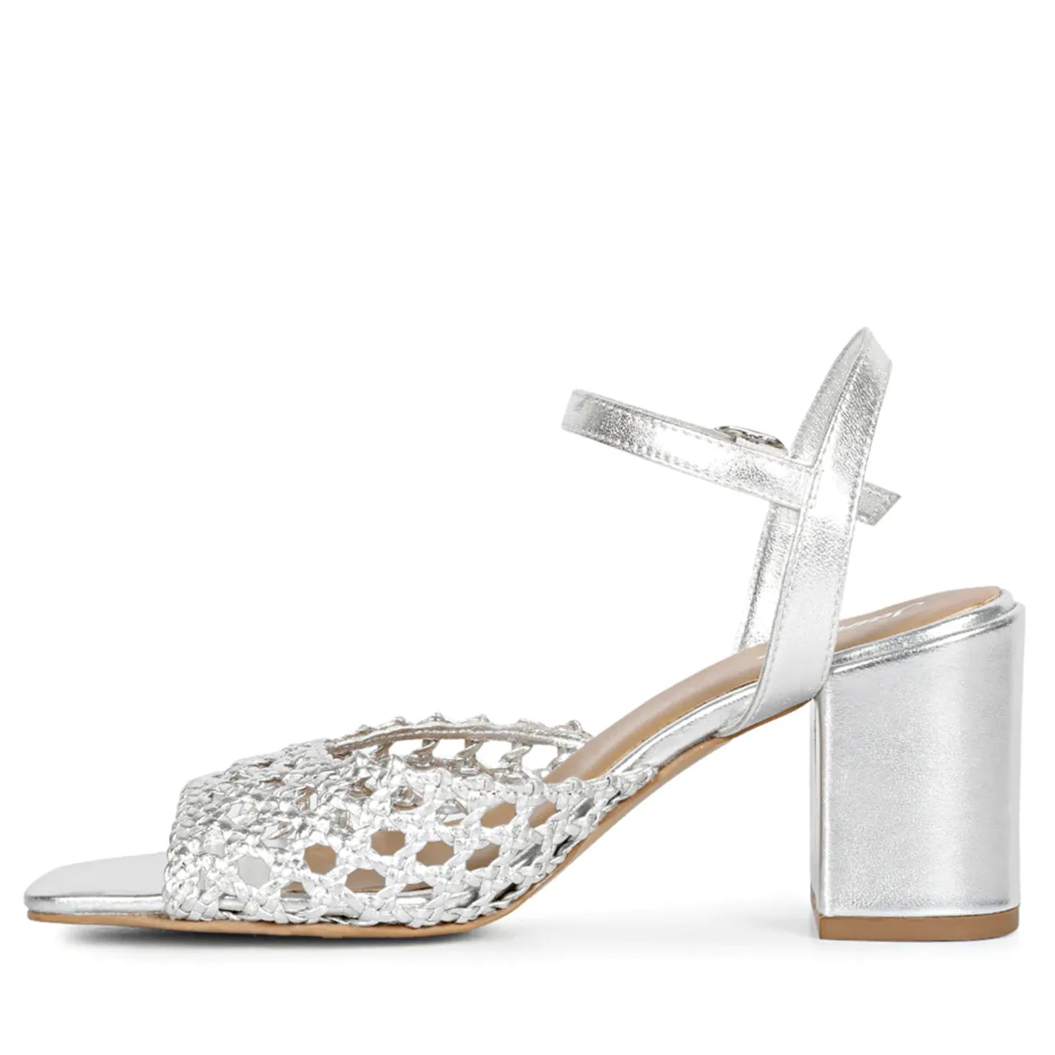 Saint Hana Silver Hand Woven Leather Block Heels