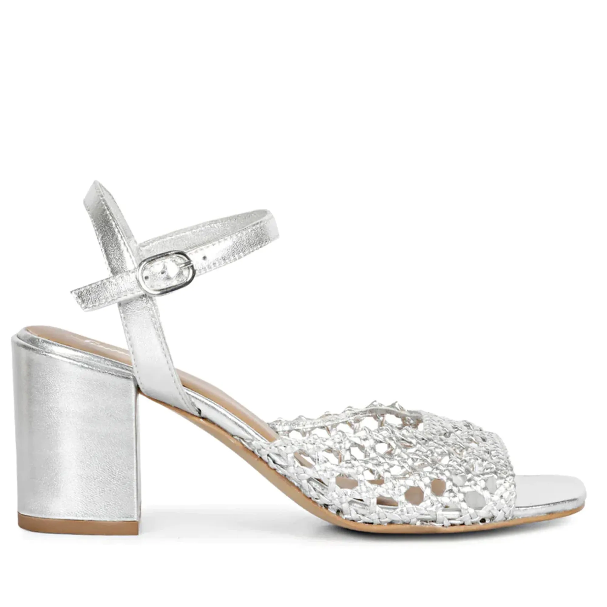 Saint Hana Silver Hand Woven Leather Block Heels