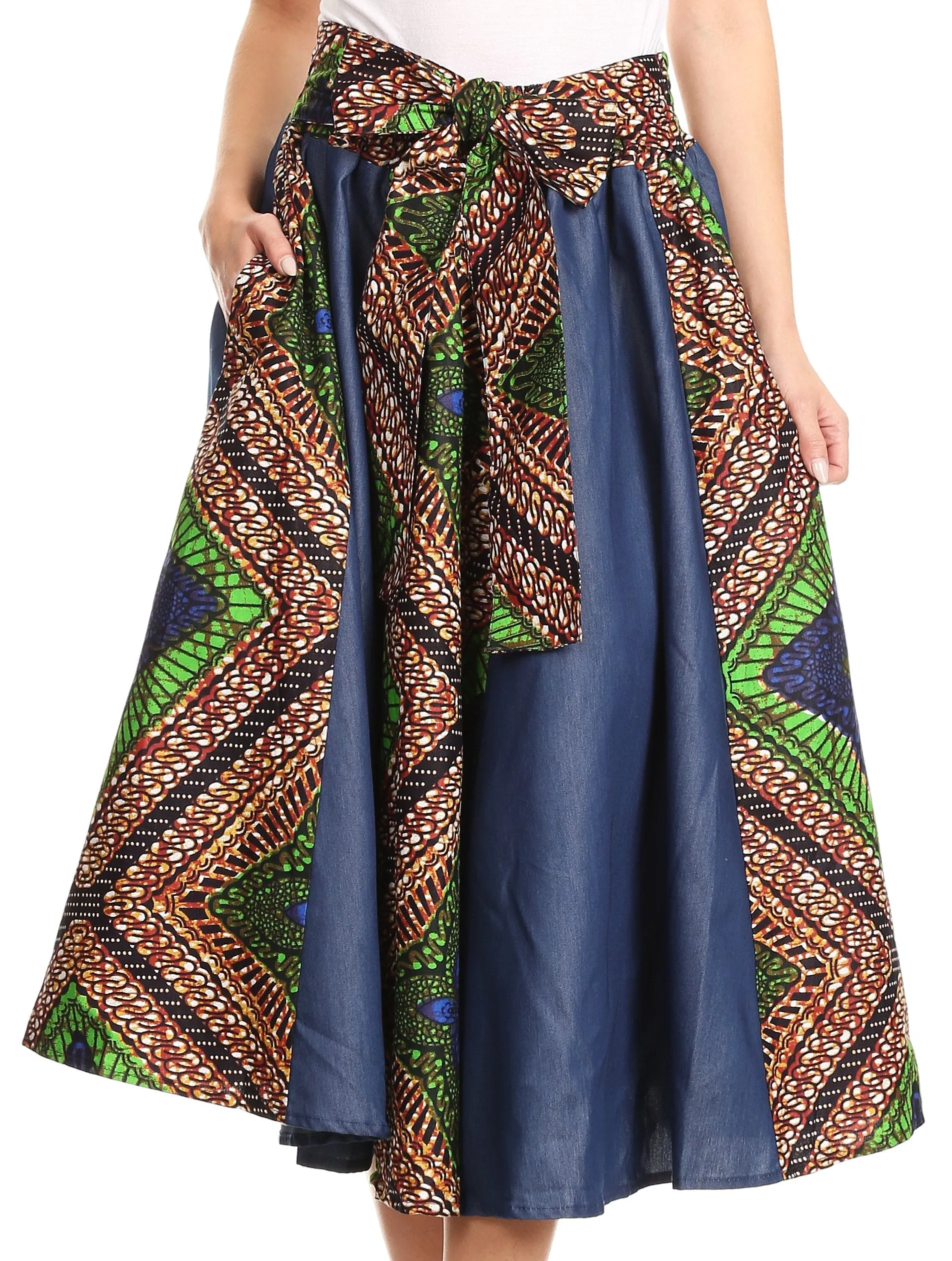 Sakkas Dayo Circle Mid Skirt with Elastic Waist Colorful Ankara African Wax Dutch