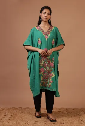 Sea Green Cotton Crush Ari Embroidered Kaftan- Free Size