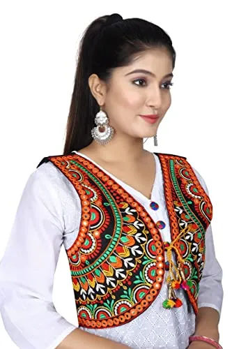 Shivam Fashion Cotton Embroidered Ethnic Jackets for Girls Women Ethnic Jackets for Office use, Every Festival and Occasion - Black (Size -Medium- Length-16, Chest (Burst)-38 Inch)