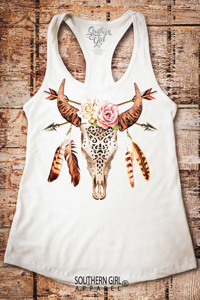 Skull and Roses Watercolor Racerback Tank Top