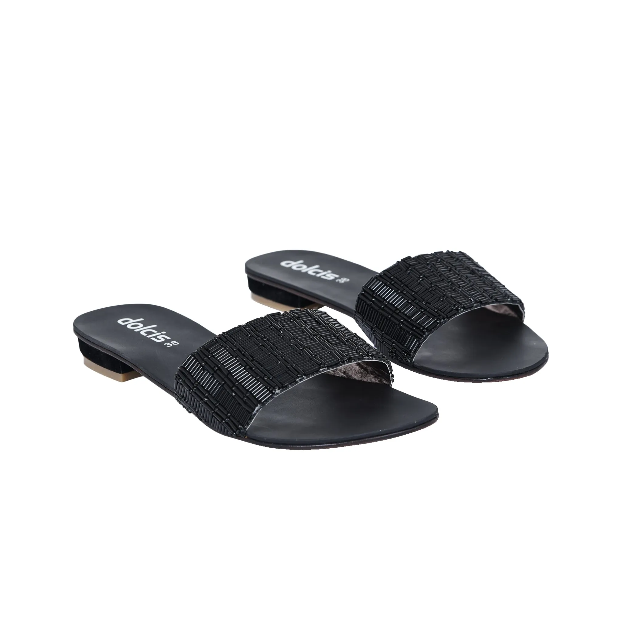 Sleek Black Flat Sandals | 507J-C