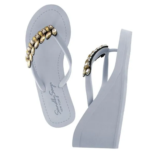 Smith - Gold Rhine Stone Embellished Women's High Wedge Flip Flops Sandal