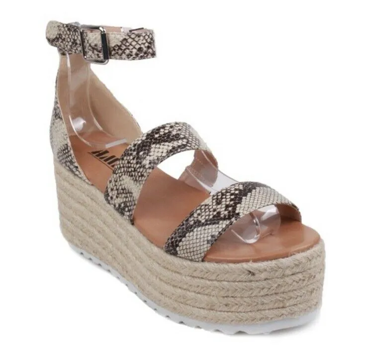 Snake Woven Double Strap Platform Espadrille Sandals Casual Womens