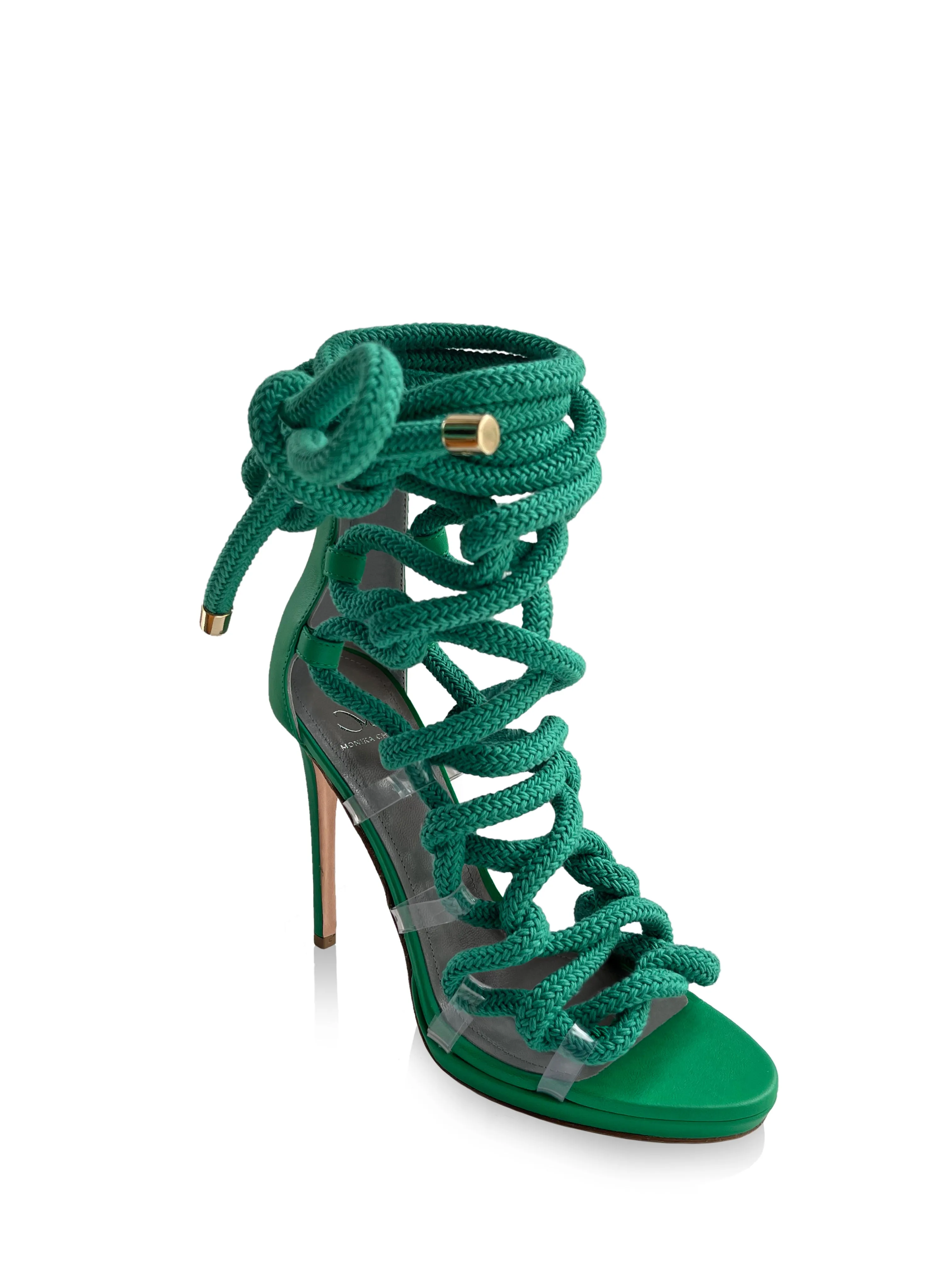 SOFIA EMERALD LEATHER & ROPE SANDALS