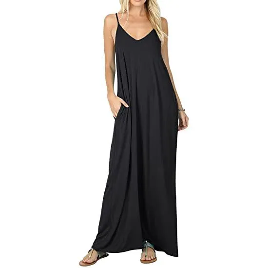 Stokeen Women's Summer Casual Plain Spaghetti Strap Maxi Dress