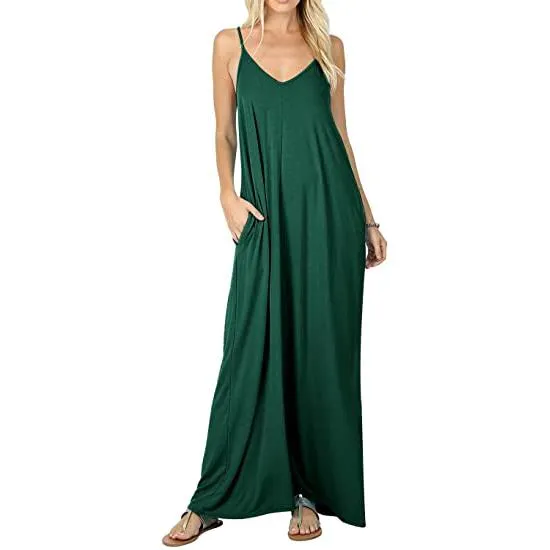 Stokeen Women's Summer Casual Plain Spaghetti Strap Maxi Dress