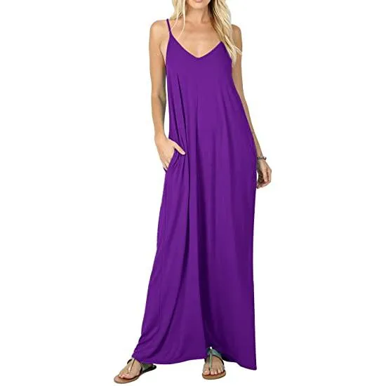 Stokeen Women's Summer Casual Plain Spaghetti Strap Maxi Dress