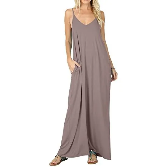 Stokeen Women's Summer Casual Plain Spaghetti Strap Maxi Dress