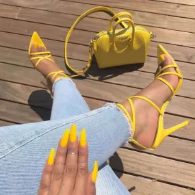 Strappy Leather Thin Belt Pointed Toe High Heels