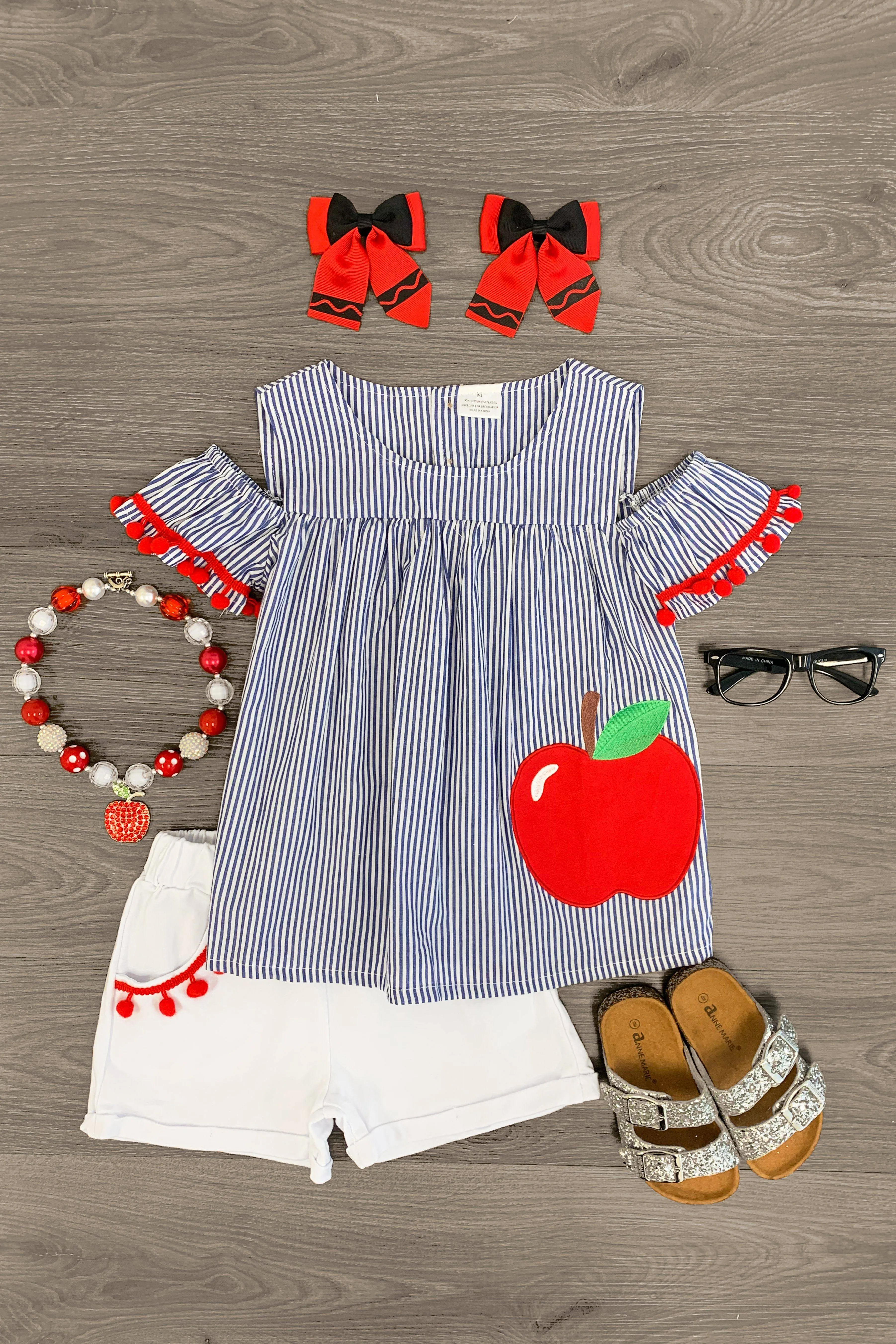 Striped Apple Pom Pom Short Set